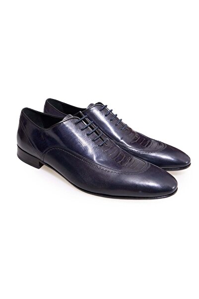 FRANCO CALVANI Dark Blue Color Lace-Up Genuine Leather Men's Shoes