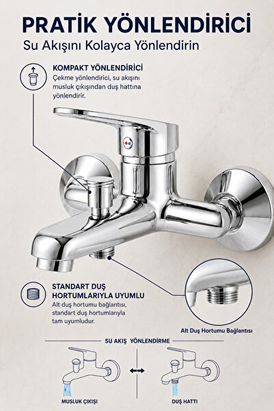 Flextail Krom Sıcak Soğuk Aç Kapa Mix Tek Kollu Banyo Bataryası