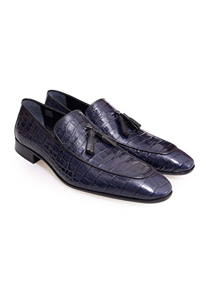 FRANCO CALVANI Dark Blue Color Laceless Genuine Leather Men's Shoes