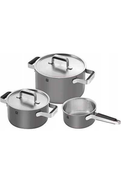 ZWILLING Set de 3 vase din oțel siliconic PURE Stay-Cool, gri