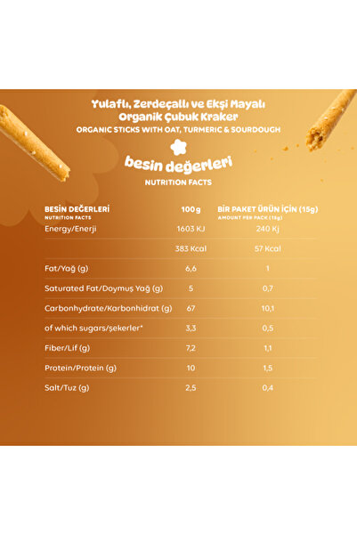 Humm Organic Organik Yulaflı Zerdeçallı ve Ekşi Mayalı Çubuk Kraker - 12 Adet