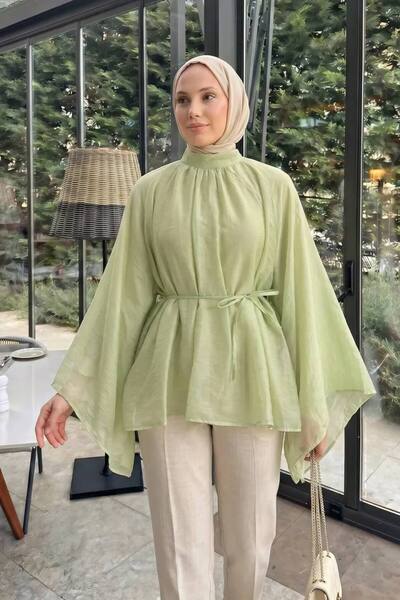 Lior Design Tül Astarlı Bel Bağlamalı Gömlek