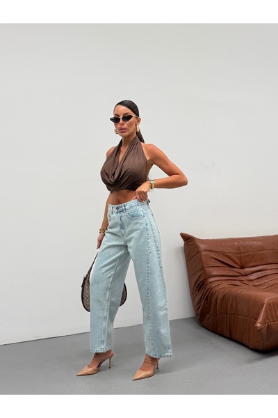 KENE JEANS بنطلون جينز فضفاض بتفاصيل أمامية وخلفية مزينة بحجر ملون