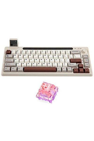 Epomaker Tastatură mecanică RT65 65%, Tri-mod, Switch-uri Flamingo, Bej