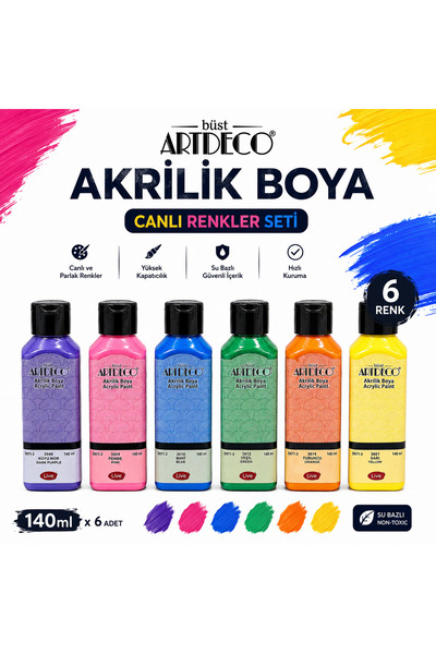 Artdeco Akrilik Boya Canlı Renkler 6’lı Set – 6 x 140 ml