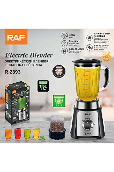 RAF خلاط ومطحنة 2 في 1 بوعاء زجاجي 400 واط سعة 1.5 لتر - ضمان 3 سنوات R.2893