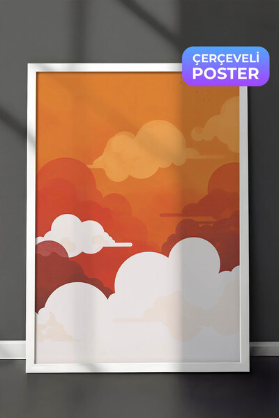 Zestia Pictură murală de artă minimalistă cu ramă albă, Nori portocalii de ap...