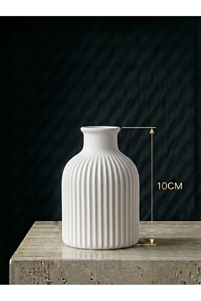 CANSEB Elegance Premium - Mini Vazo - Soft Beyaz - 10cm Boyunda - El Boyaması...