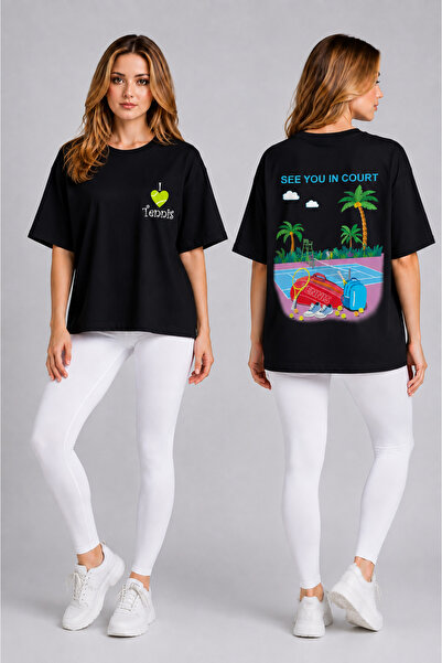 VODEXA Unisex Oversize Tennis Printed T-Shirt 100% Cotton Tennis Themed Comfo...