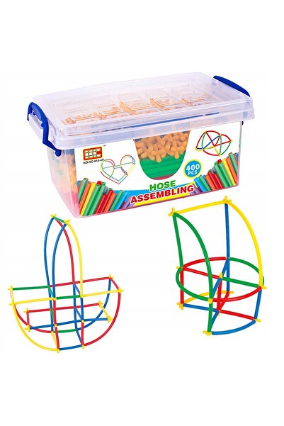 Askato Set de blocuri de construcție, paie, bețe, tuburi, 400 de piese, cutie...