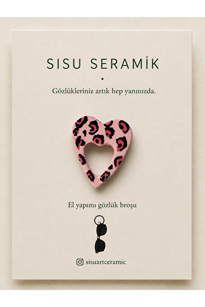 Sisu ceramic El yapımı kalp formlu seramik broşu