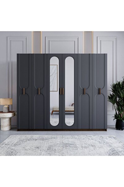 miracool Loren 6 Kapılı Dolap / %100 MDF / Modern Tasarım / 6 Kapaklı Gardırop
