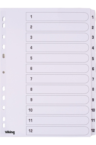 Viking Separatoare numerotate din plastic pentru dosare, A4, 1-12 compartimen...