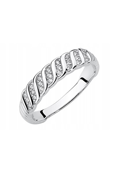 NO BRAND Inel lat mare argintiu cu pietre de zirconiu, placat cu rodiu, pentr...
