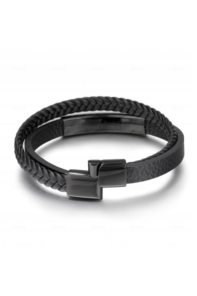 NO BRAND Brățară bărbătească din piele neagră, cu placă magnetică din oțel 31...