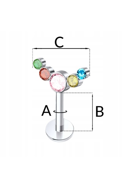 NO BRAND Cercel Cluster PIERCING cu Zirconiu Colorat Helix Vertical TITAN 1,2/6