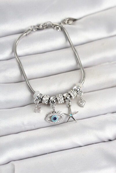 SORA GROUP Brass Silver Color Eye Model Charm Women's Bracelet