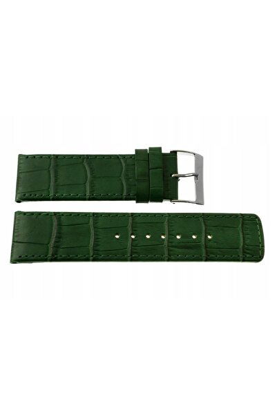 NO BRAND Curea REDA 24mm, model crocodil drept, verde, cu cusături verzi.