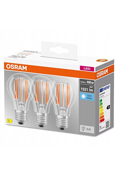 Osram 3x Bec LED cu filament E27 11W = 100W 4000K
