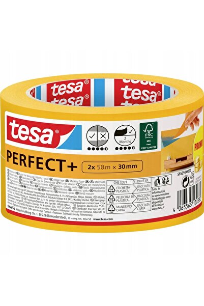 Tesa PERFECT+ Bandă de mascare 50m x 30mm Galbenă x 2