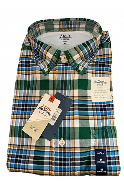 NO BRAND Cămașă casual Oxford Newport pentru bărbați Izod, verde-albastru, mă...