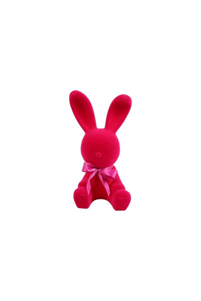 NO BRAND Figurină decorativă Iepure Roz închis Așezat Catifelat L 30 cm
