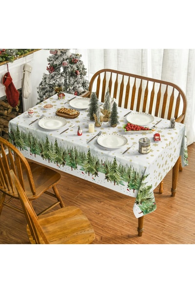 NO BRAND Față de masă de Crăciun Horaldaily 100x140 cm cu brazi aurii și zăpadă