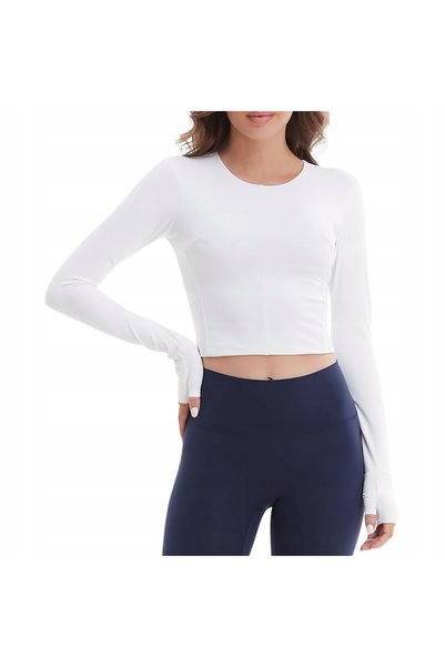 NO BRAND Tricou sport fitness cu mânecă lungă pentru femei, respirabil, alb, XXL
