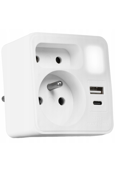 Vayox Prelungitor cu prize electrice, 2 porturi USB/USB-C, lumină de veghe și...