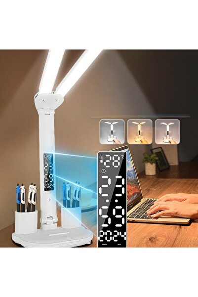 NO BRAND Lampă de birou LED cu afișaj, ceas de birou și temperatură, control ...