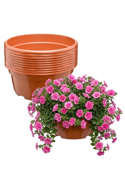 NO BRAND 10x Ghiveci de flori din plastic rotund Ø25cm 4.7l maro Garronda