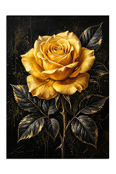 Artmeg Pânză decorativă cu flori de trandafir galben pe fundal negru - Masă d...