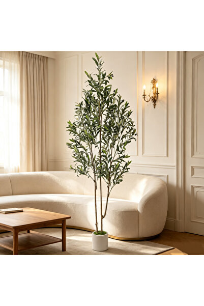 SCHENKERO 182cm Faux Double Trunk Olive Tree, Artificial Potted Olive Plant w...