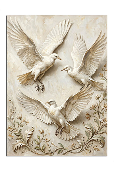 Artmeg Flying Three White Doves Embossed Decorative Canvas - Mdf Wood Painting