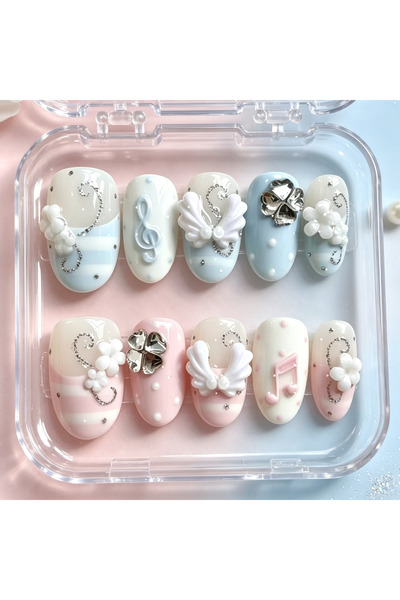 choice2 YYSYC-S 10 Pieces of Hand Pressed Oval Nails, Beautiful Fake Nails, P...