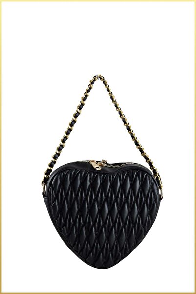 birizmoda Hira Heart Model Quilted Hand and Shoulder Bag - Black