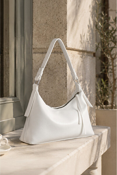 Rimense Women's White Lined Hand and Shoulder Bag