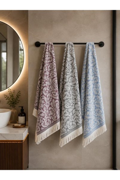 bornoz dünyası 3 prosoape din bumbac jacquard pentru mâini și față, gri, visiniu, albastru