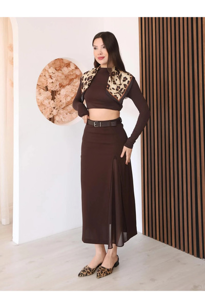 nazzain Slit Chiffon Garnished Skirt