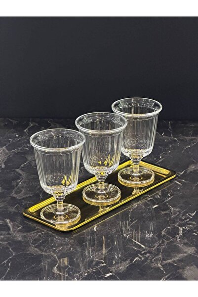 isra kristal Gold Sela 3-Piece Glass Bowl Set with Tray, Breakfast, Snack, an...
