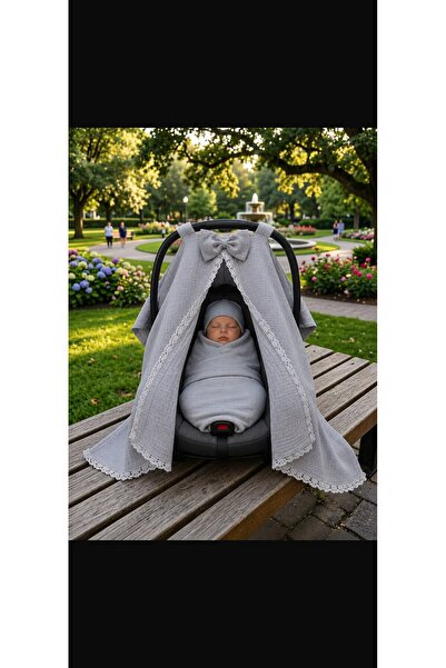 AHSEN TASARIM Muslin Fabric Stroller Cover, Stroller Cover, Muslin Stroller C...