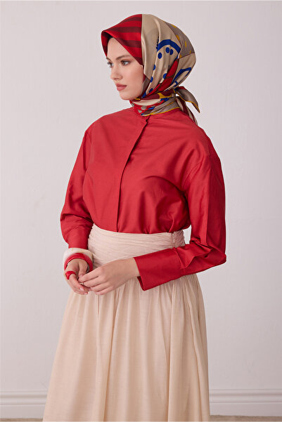 Belli Eșarfă bej cu model Obje, 100% mătase twill 4409-81