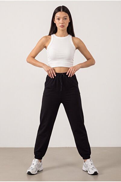 NOTHING Kadın Yüksek Bel Beli Lastikli Bağcıklı Cepli Paçası Lastikli Baggy Jogger Eşofman Altı PO-3051
