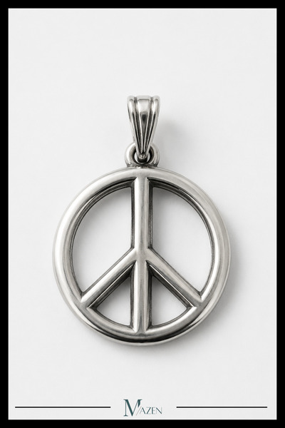 MAZEN Barış Sembolü Peace İşareti Gümüş Renk Kolye Ucu Retro Hippie Unisex Ta...
