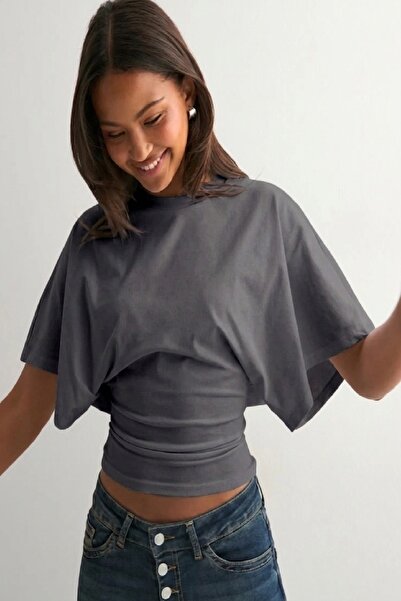 Cockatoo Women's Waist-Fitted Wide-Sleeve Natural Viscose Blouse - Soft Textu...