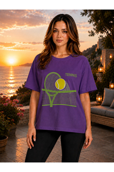 VODEXA Unisex Oversize Tennis Printed T-Shirt 100% Cotton Tennis Themed Comfo...