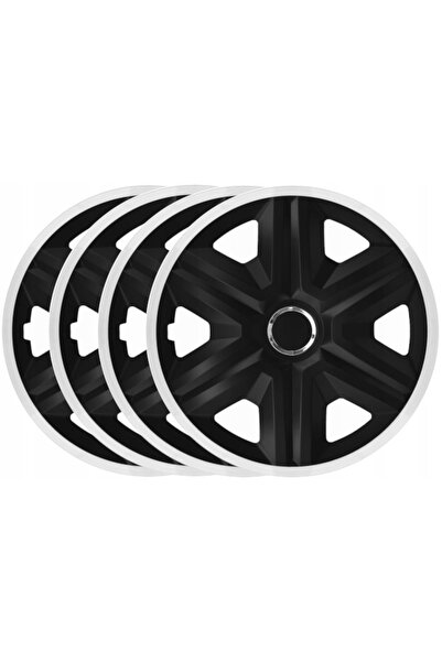 NO BRAND 4x Capace de roată auto universale Fast Lux White - Inel Negru de 14...