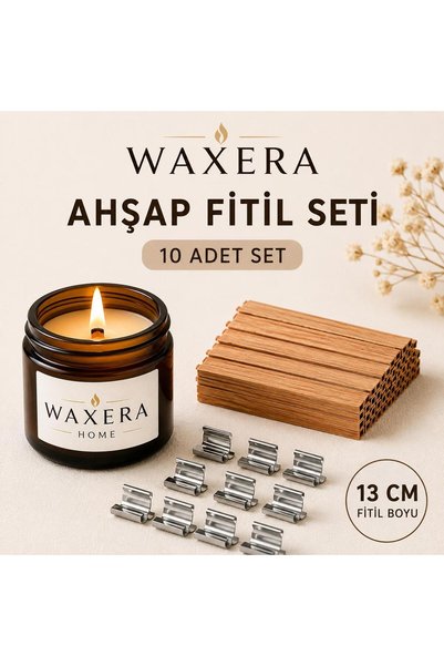 WAXERA HOME 13 CM AHŞAP FİTİL VE METAL FİTİL TUTUCU SETİ – 10 ADET