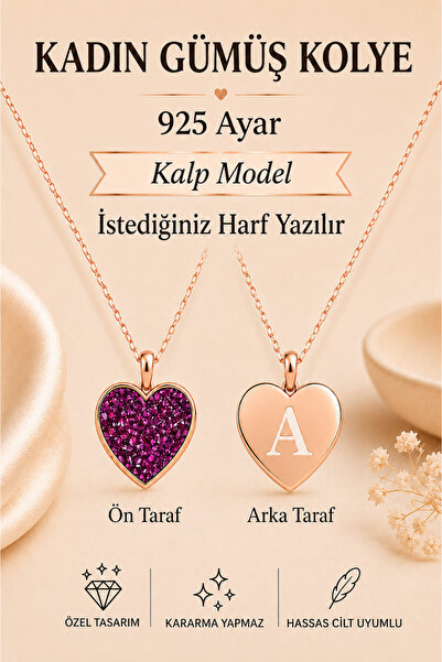 ATÖLYE ALBATROS Kadın Gümüş Kolye - 925 Ayar Gümüş Kalp Model Arkası Lazer il...