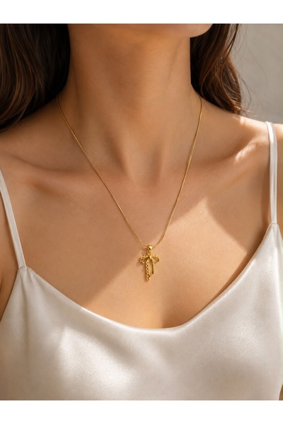 Gold Kurdele Fiyonk Kolye